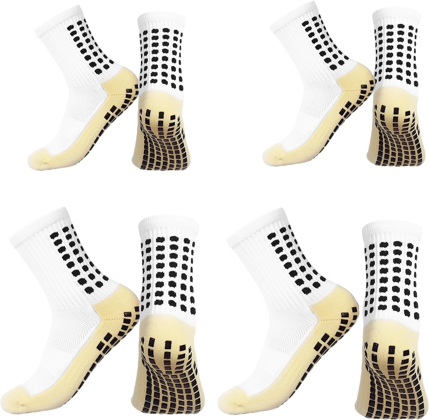 4 Pairs Football Grip Socks Anti Slip Socks White Grip Socks Sport Socks Grippy Socks Mens Football Socks Running Socks for Football Basketball Soccer Volleyball Running Hiking UK Size 5.5-10.5