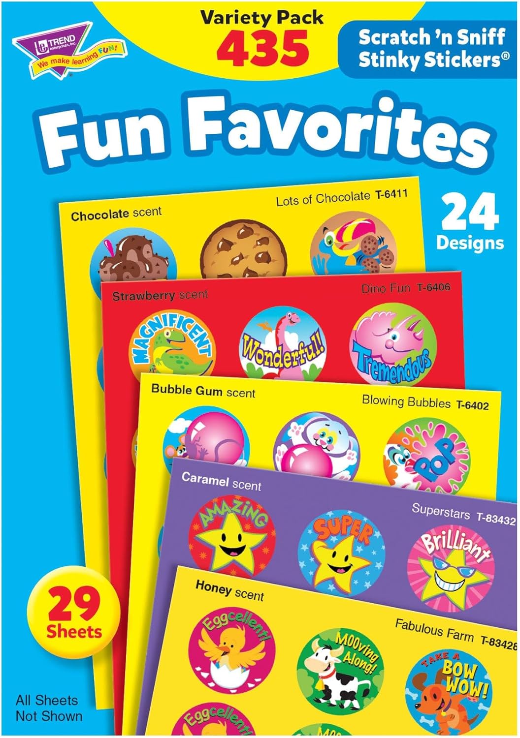 Trend Enterprises: Fun Favorites, Scented Scratch 'N Sniff Stinky Stickers, Fun for Rewards, Incentives, Crafts and as Collectibles, 24 Different Designs, 29 Sheets Included, for Ages 3 and Up