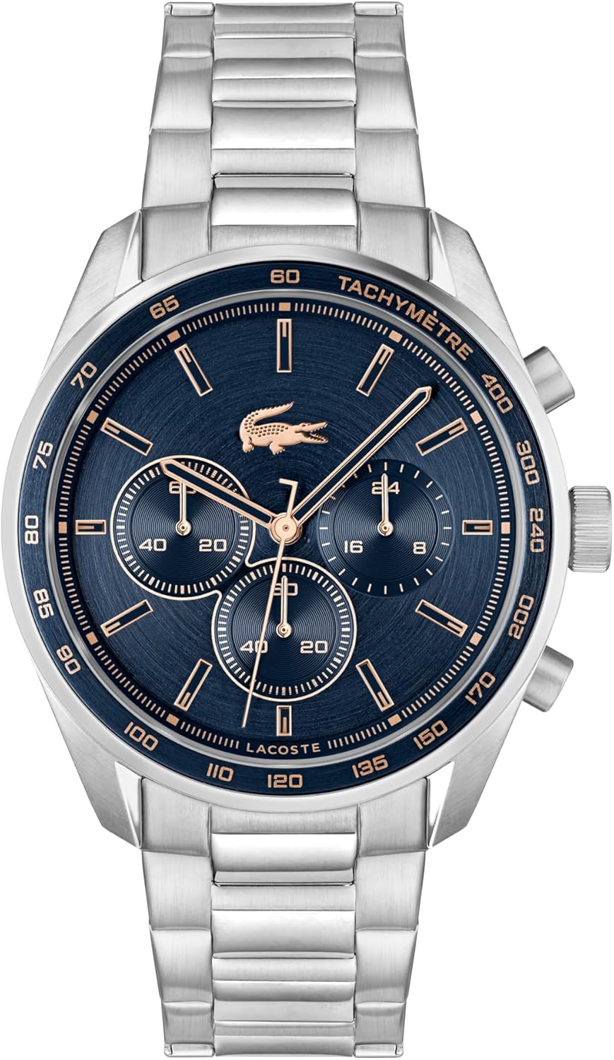 Lacoste Boston Men's Chronograph Watch - Classic Stainless Steel - Tachymeter - Water Resistant up to 5ATM/50 Meters - Modern Design for Him - 42mm