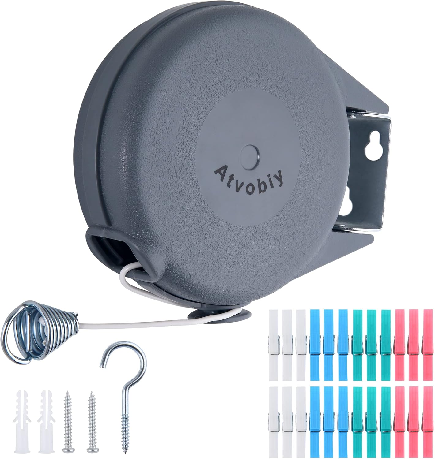Retractable Clothesline Outdoor Heavy Duty Clothes Line Retracting Indoors for Drying Clothes Portable Clothesline 40 Feed Laundry line with 24 pcs Clothespins