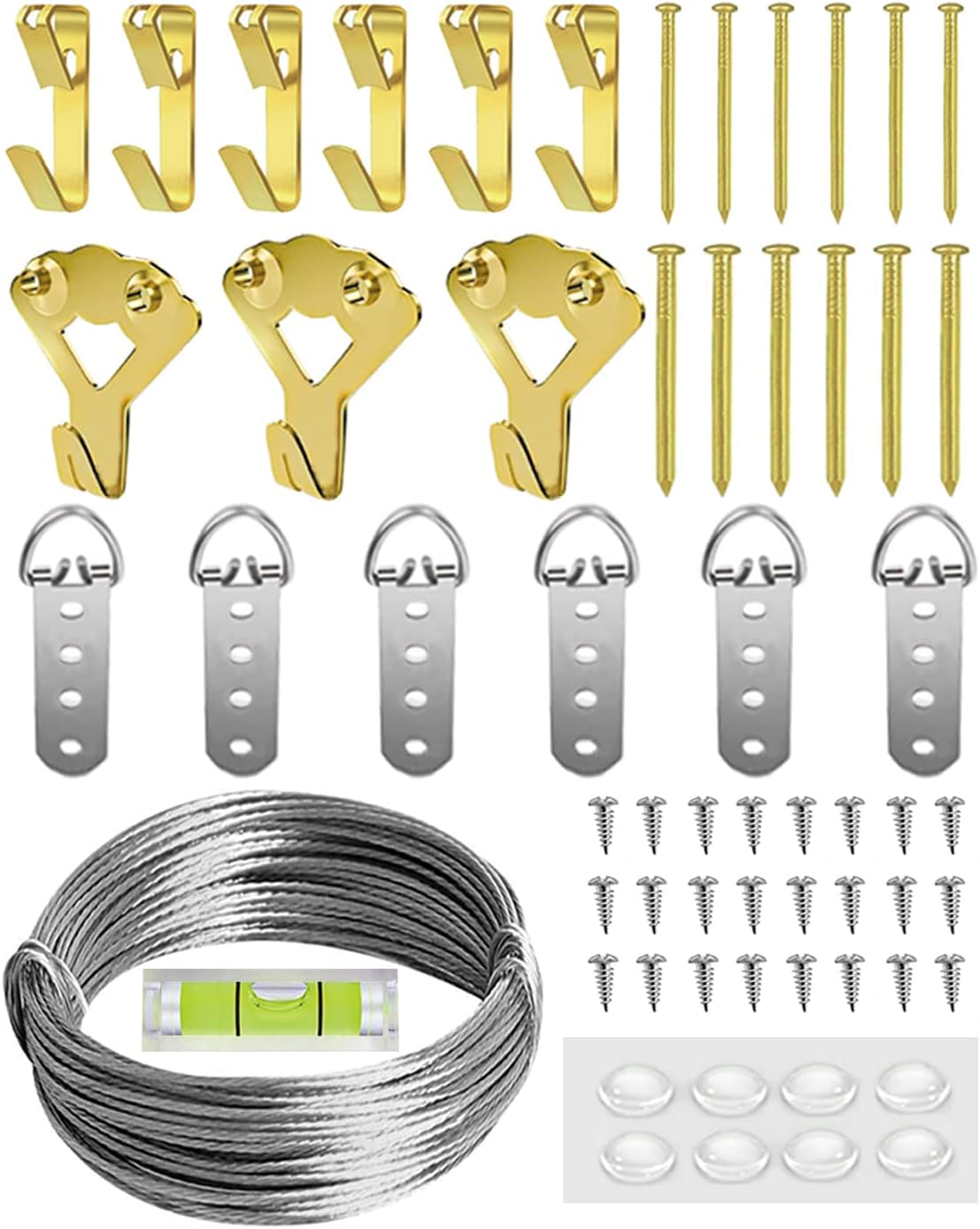 Heavy Duty Picture Hanging Kit, Wall Hanging Kit Support 10-100lbs with Picture Hanging Wire, D-Ring, Screws, Hanging Hooks,Level. 40 Feet (12M) Picture Hanging Wire Hangers