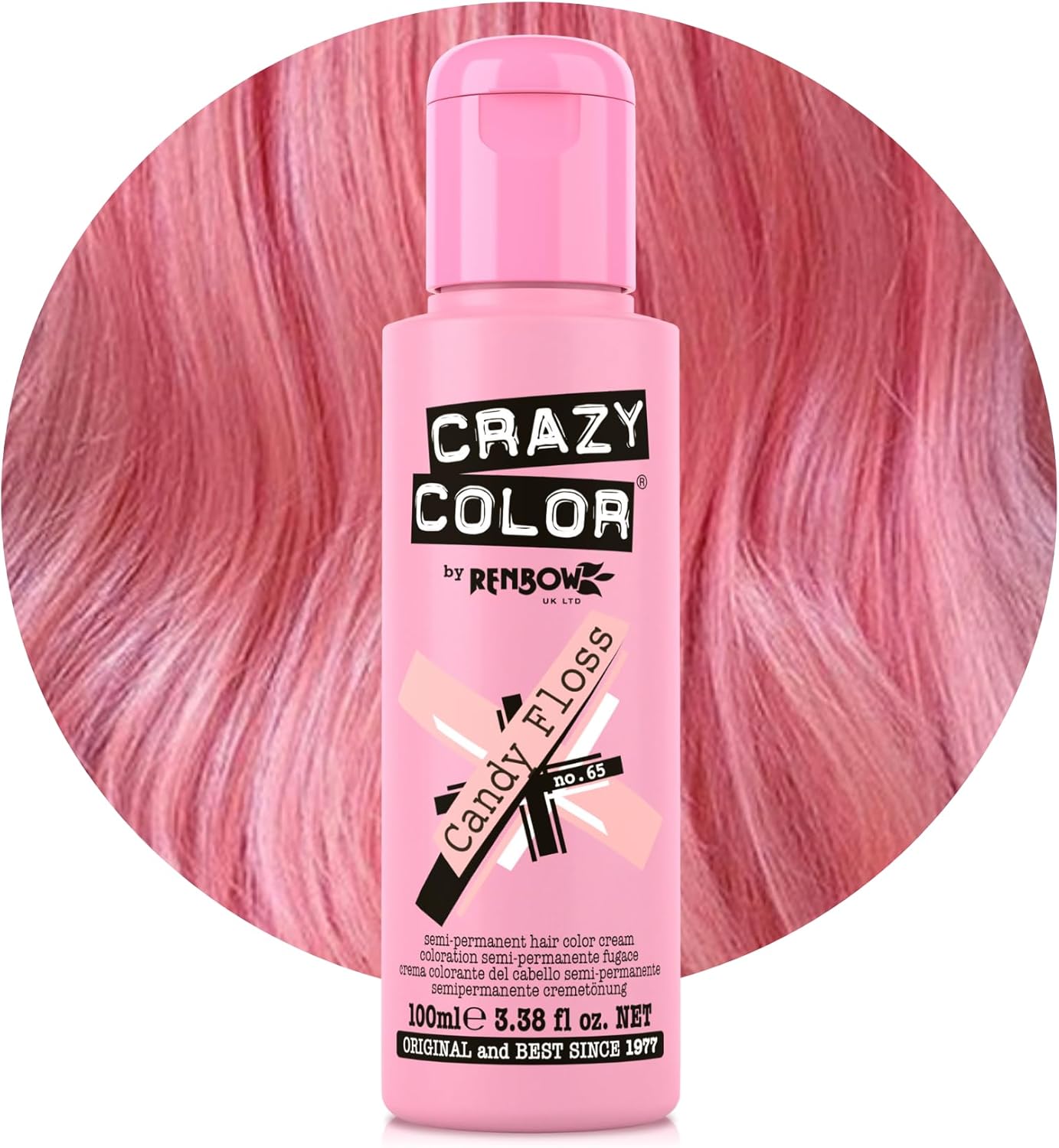 Crazy Color Vibrant Candy Floss Semi-Permanent Hair Dye. Highly Pigmented Pastel Pink Conditioning & Oil Nourishing Vegan Formula | No Bleach or Ammonia | 100ml