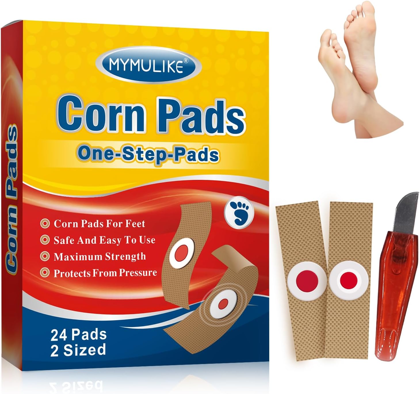 Corn Removal Pads, 24 Count MYMULIKE Corn Plasters Relief Corn Pain, Corn Cushions for Feet, Hand, Toe for Feet Care and Wart Remover Corn Pads Foot Care