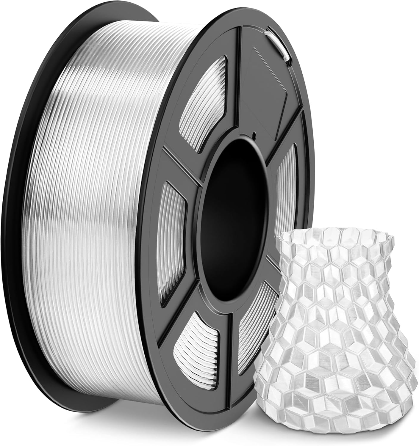 SUNLU 3D Printer Filament PLA Filament 1.75mm, Neatly Wound 3D Printing Filament 1.75mm, Dimensional Accuracy +/- 0.02 mm, Fit Most FDM 3D Printers, 1kg Spool (2.2lbs), Transparent, Clear PLA