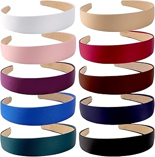 Wecoe 10 Pack Satin Headbands 1.3 Inch Wide Red White Black Pink Purple Headband Women Girls Non Slip Fashion Hair Bands Diy Holiday Costume Accessories Diademas Coreanas Para Mujer