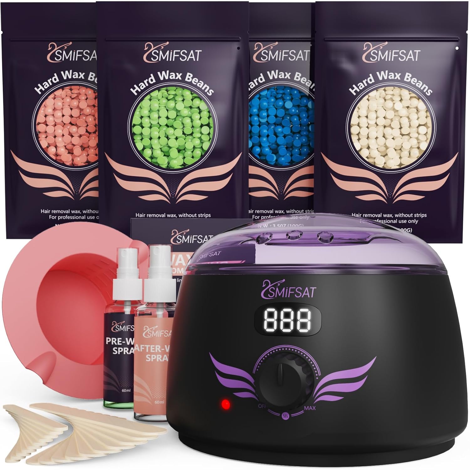 Waxing kit for women, Digital Hard Wax Warmer with 4 Packs of Natural Wax Beans (14.1oz), Silicone Bowl and Waxing Accessories, Professional for Bikini, Face, Brazilian, Body and Home Salon - Black