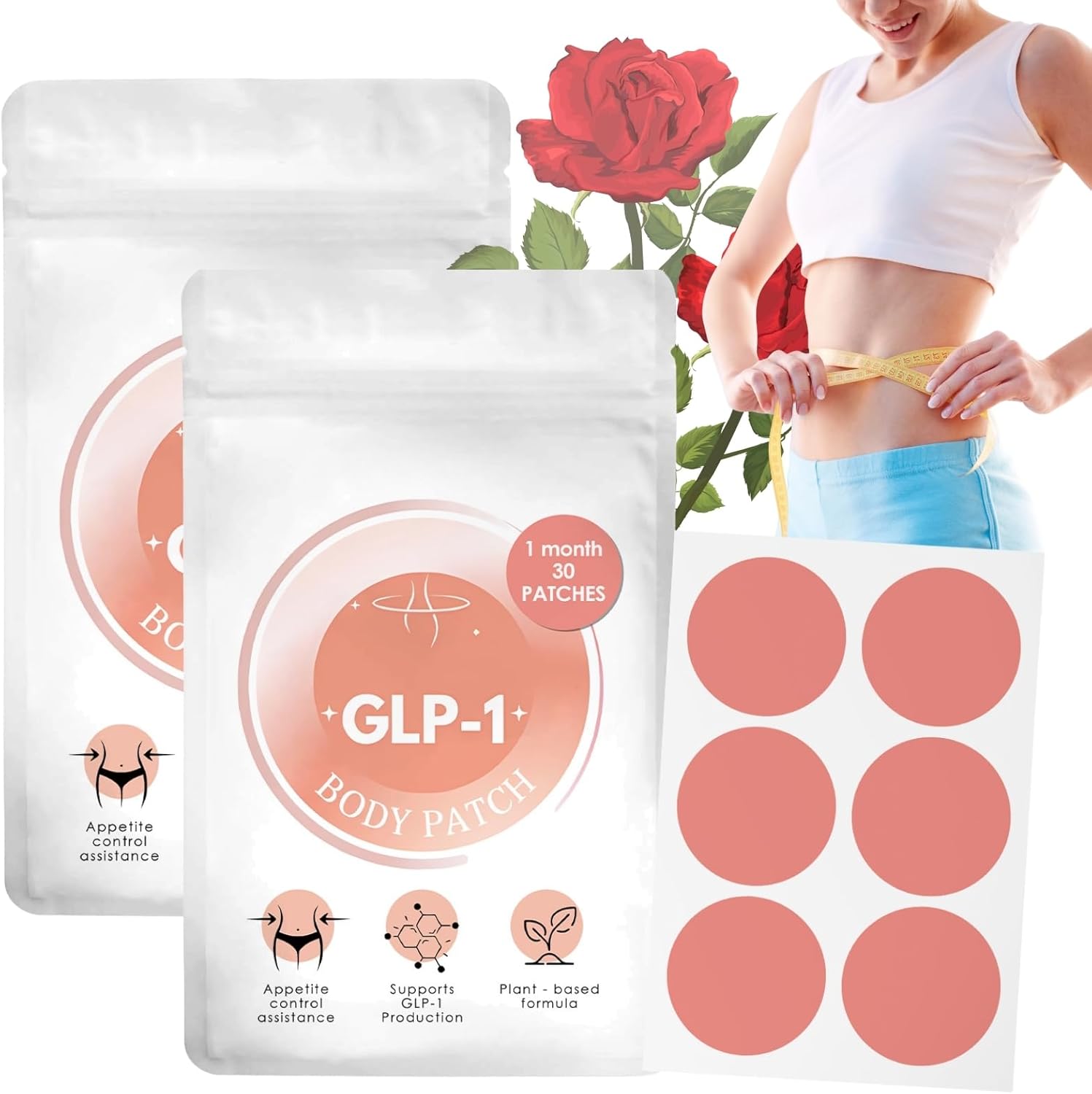 Glp-1 Patches - Slimming Patches - Trim Patch We-ight Loss with Rose Oil - Appetite Suppressants Women - Natural Ingredients & Boosts Metabolism 2pcs