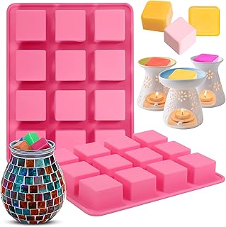 Mity rain Silicone Wax Melts Mold, 2pcs 12-Cavities Square Baking Molds Set for Candle-Making and scented wax melts, Baby Food Chocolate Truffles, Ganache, Jelly, Candy, Praline.