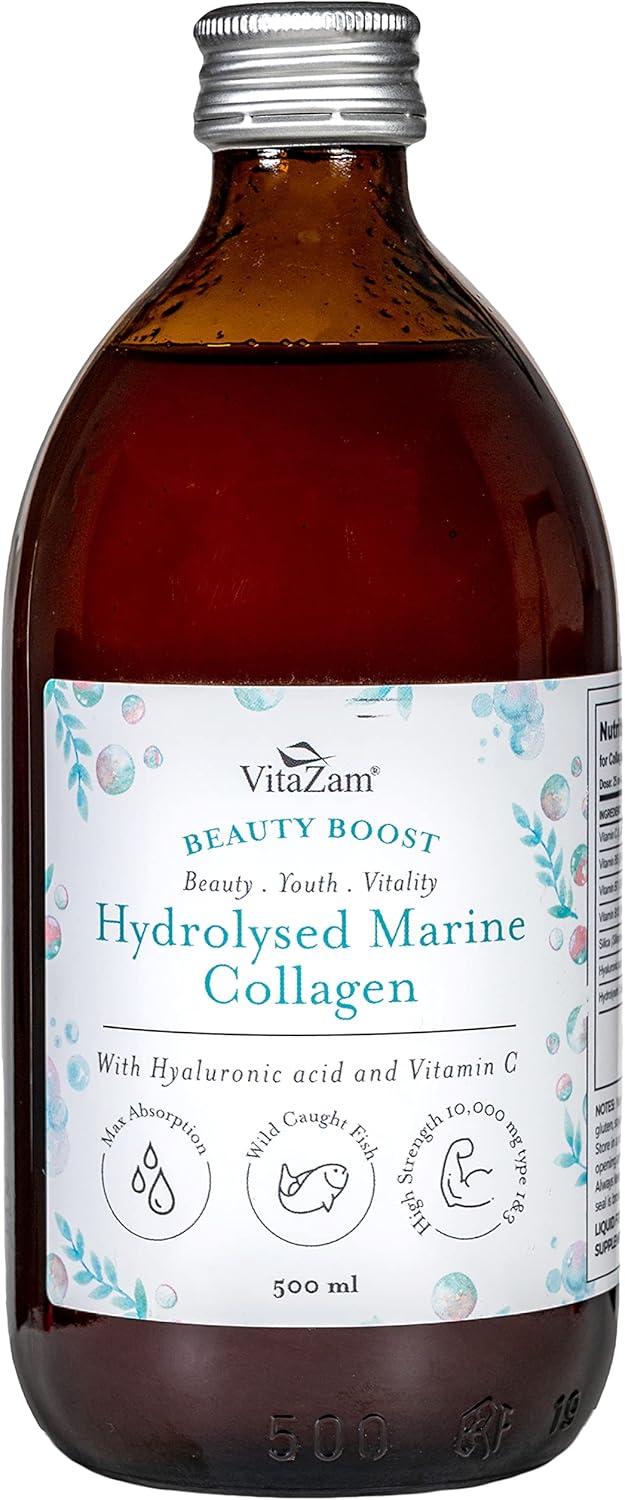 Liquid Collagen for Women & Men, Collagen Drink with 10,000mg Marine Collagen Peptides, Collagen Liquid Drink for Younger Looking Skin for Hair Growth, Skin Repair, Nail Strength 500ml (25ml Daily).