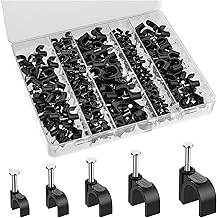 Bates- Cable Clips with Steel Nails, 360 pcs, Black, 4mm 5mm 6mm 8mm 10mm, Cord Clips for Wires on Wall, Cable Wall Clip, Wire Wall Clips, Cable Wire Clips, Coaxial Cable Clips, Cord Wall Clip