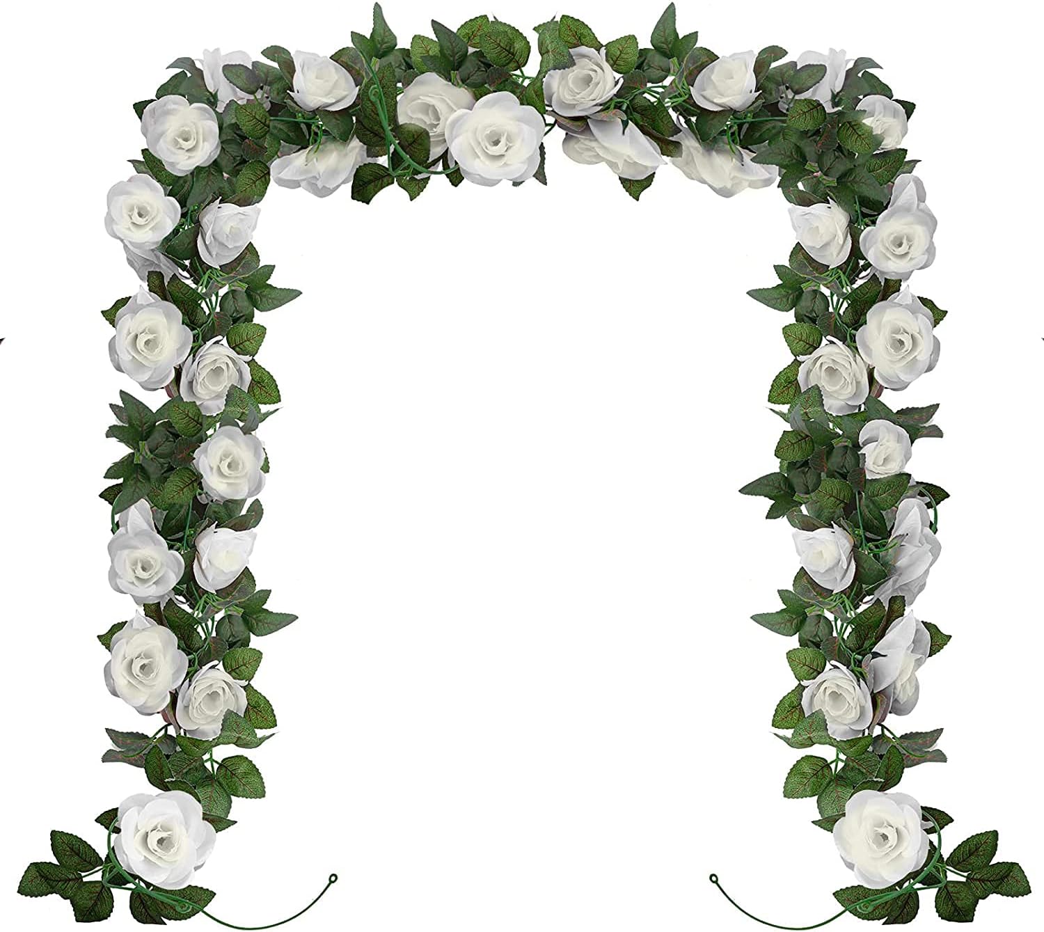 Huryfox Artificial Flowers Garlands - 2 Strand 230cm Long Artificial Flower Vines for Decorations, Faux White Rose Floral Arch with Realistic Design for Home, Garden, Indoor/Outdoor Weddings, Parties