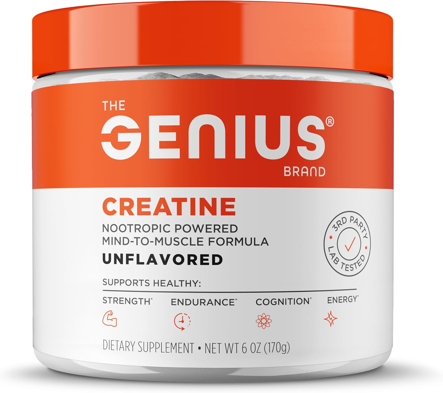 The Genius Brand Genius Creatine - Creatine Monohydrate Powder for Active Lifestyles - Endurance, Strength, Brain Performance & Muscle Health Support - Mind-to-Muscle Formula - Unflavored - 6 oz
