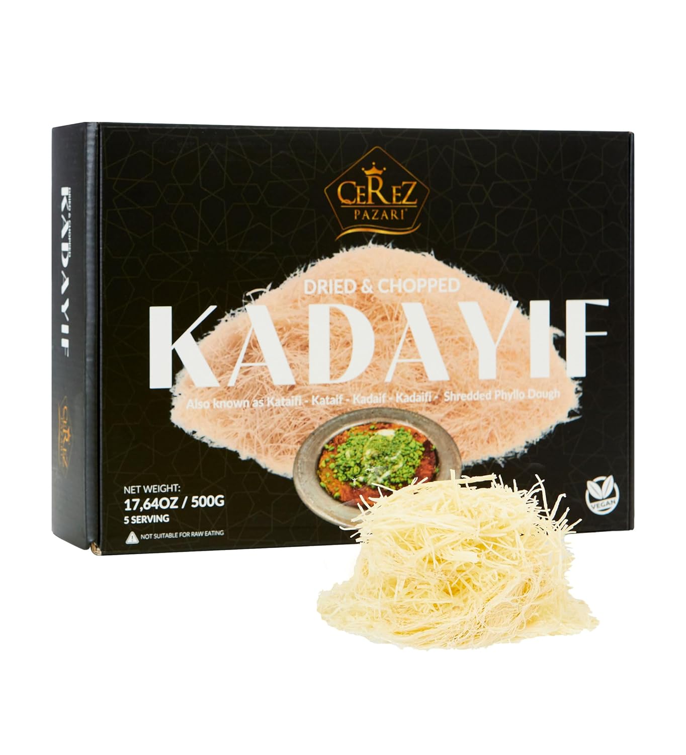 Cerez Pazari Kataifi Shredded Fillo Dough, Shredded Phyllo Dough, Ingredient For Dubai Chocolate Bar Pistachio, Raw, Dried, Chopped Kataifi Pastry, Knafeh Or Kadayif, Kunafa Dough, 1.1 lb.
