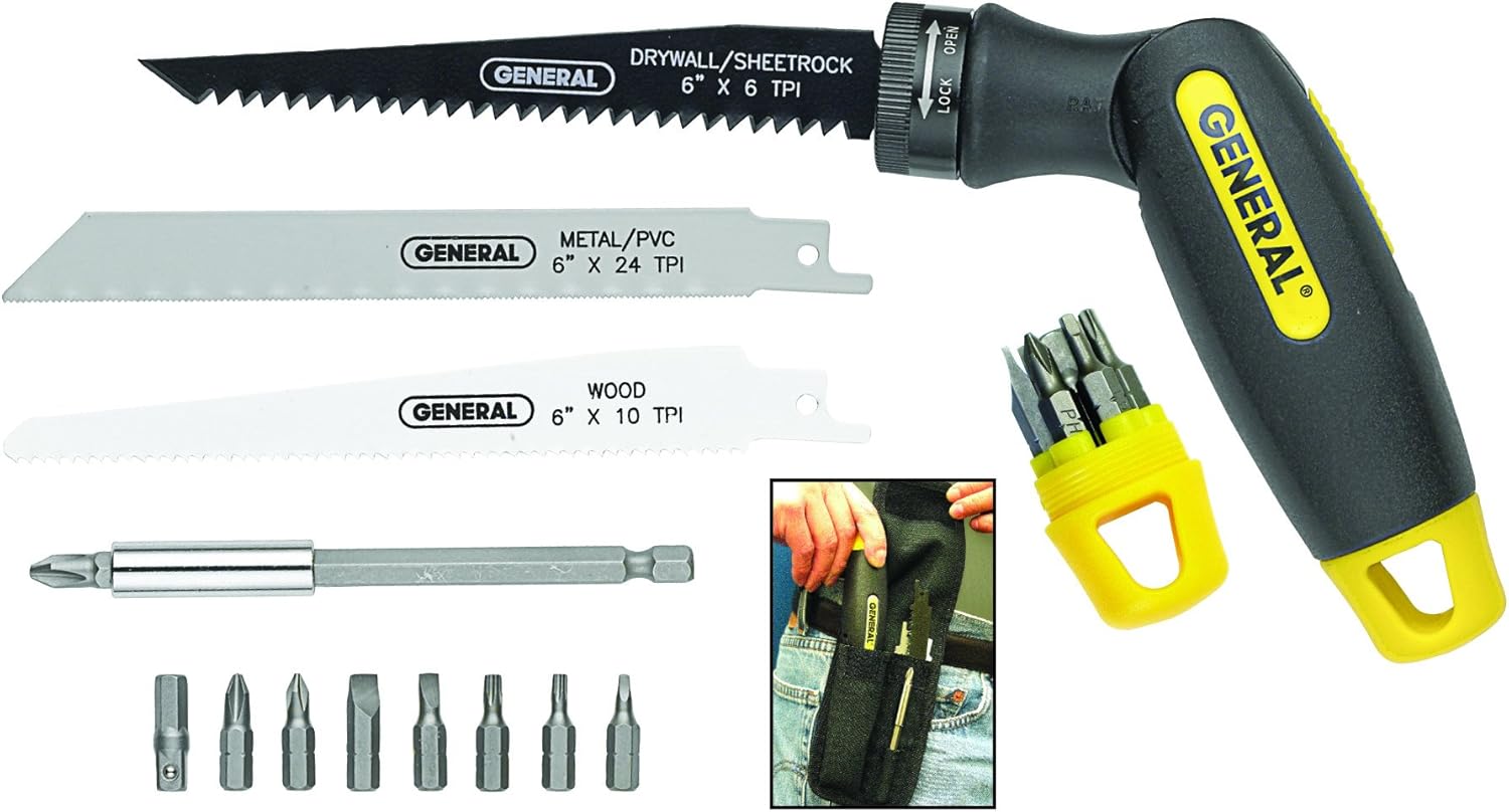 General Tools 14 piece 4-In-1 Multi-Purpose Screwdriver/Saw Set #86014, Compact and Portable For Camping, Car, Home