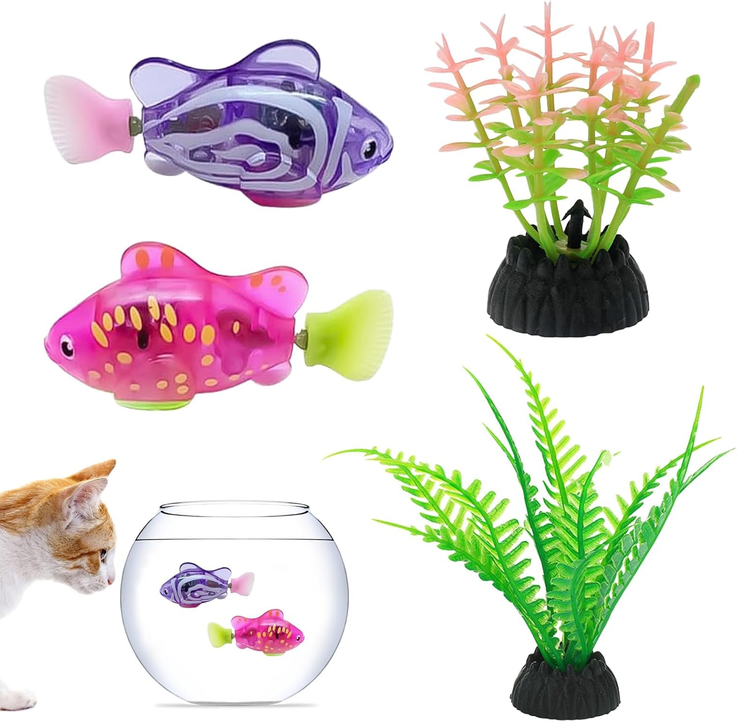 2Pcs Robot Fish, Electronic Pet Fish, Swimming Robot Toy for Cats, Electric Fish Toy, Cat Interactive Pet Swimming Kid Bath Toy