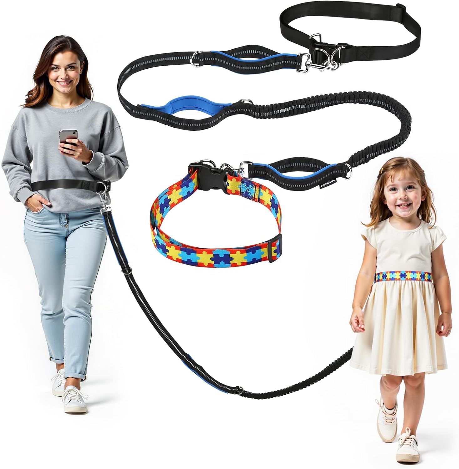 Safety Waist Leash Harness for Kids with Autism, Hands-Free Waist Belt Link with 3 Padded Handles and Durable Bungee, Secure Public Walking for Special Needs ADHD/ASD Autistic Children