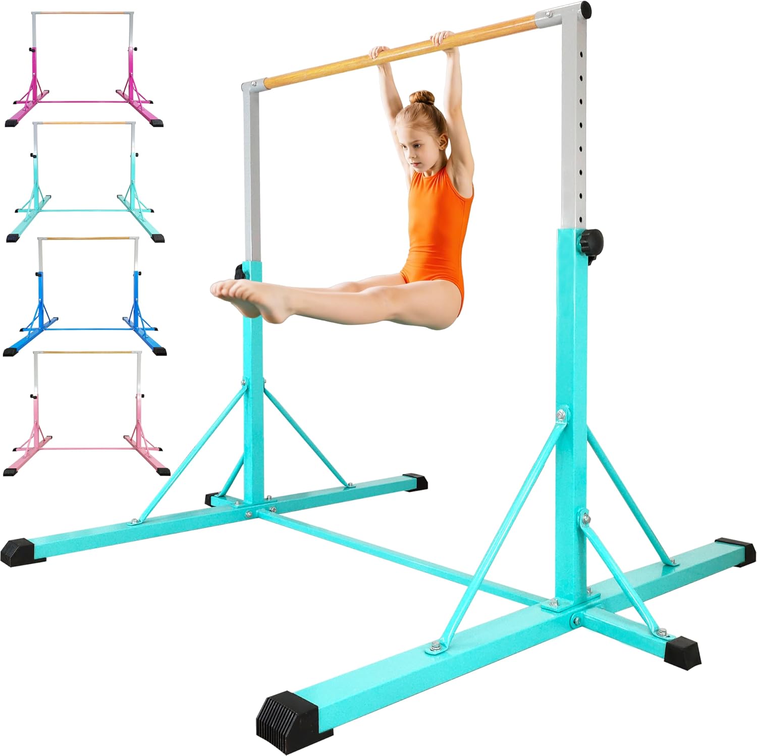 FC FUNCHEER Gymnastics Bar for Kids Ages 3-15, 35" to 60" Adjustable Height, 4FT Wide Base - Professional Kip Bar with 360° Stability & Fiberglass Crossbar, Easy Fold&Solid Design for Home Training