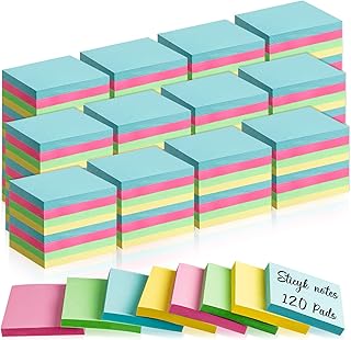 120 Pads Sticky Notes Bulk 1.5 x 2 Inch Mini Self Stick Pads Assorted Bright Colors Paper Note Pads Memo for Office School Home Notebook Supplies 50 Sheets/Pad (Classic Color)