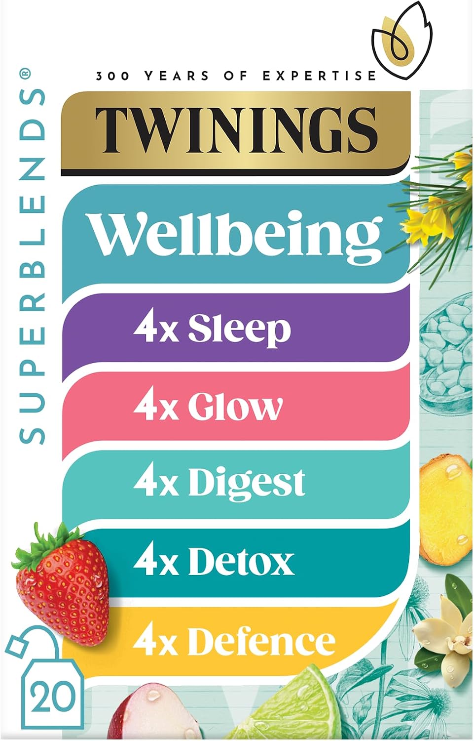 Twinings Superblends Wellbeing Tea Collection Pack, 20 Tea Bags
