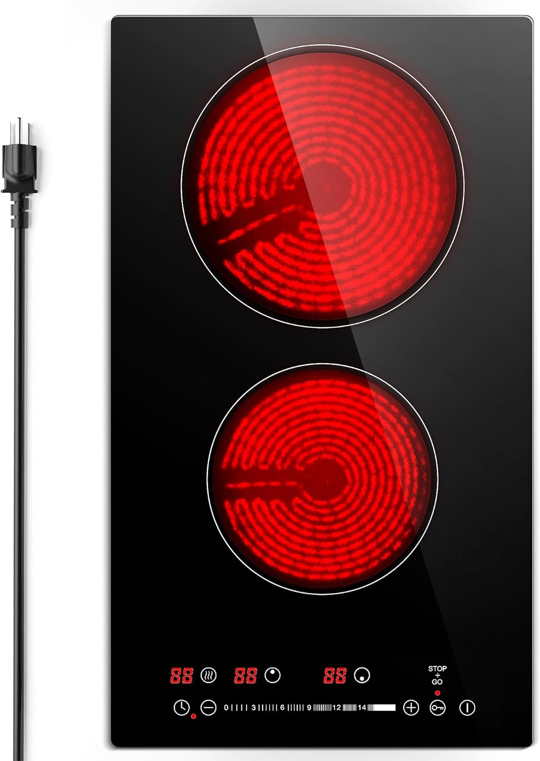 2 Burner Electric Cooktop 12 Inch, Gleedelish 110V Electric Stove Top with Plug in, 16 Power Level 1800W Bulit in & Countertop Cooktop with Timer, Child Lock, Stove Countertop with Touch Control