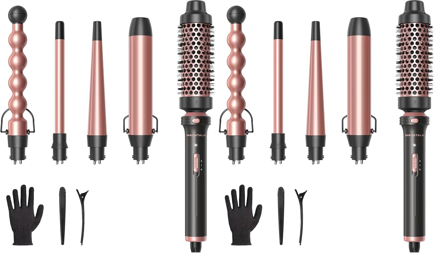 Wavytalk 5 in 1 Curling Wand Set, Multi Curl, Curling Wand Set with Thermal Brush and 4 Interchangeable Ceramic Curling Wand(0.5”-1.25”), Instant Heat Up Wand Curling Iron (Rose Gold) (Pack of 2)