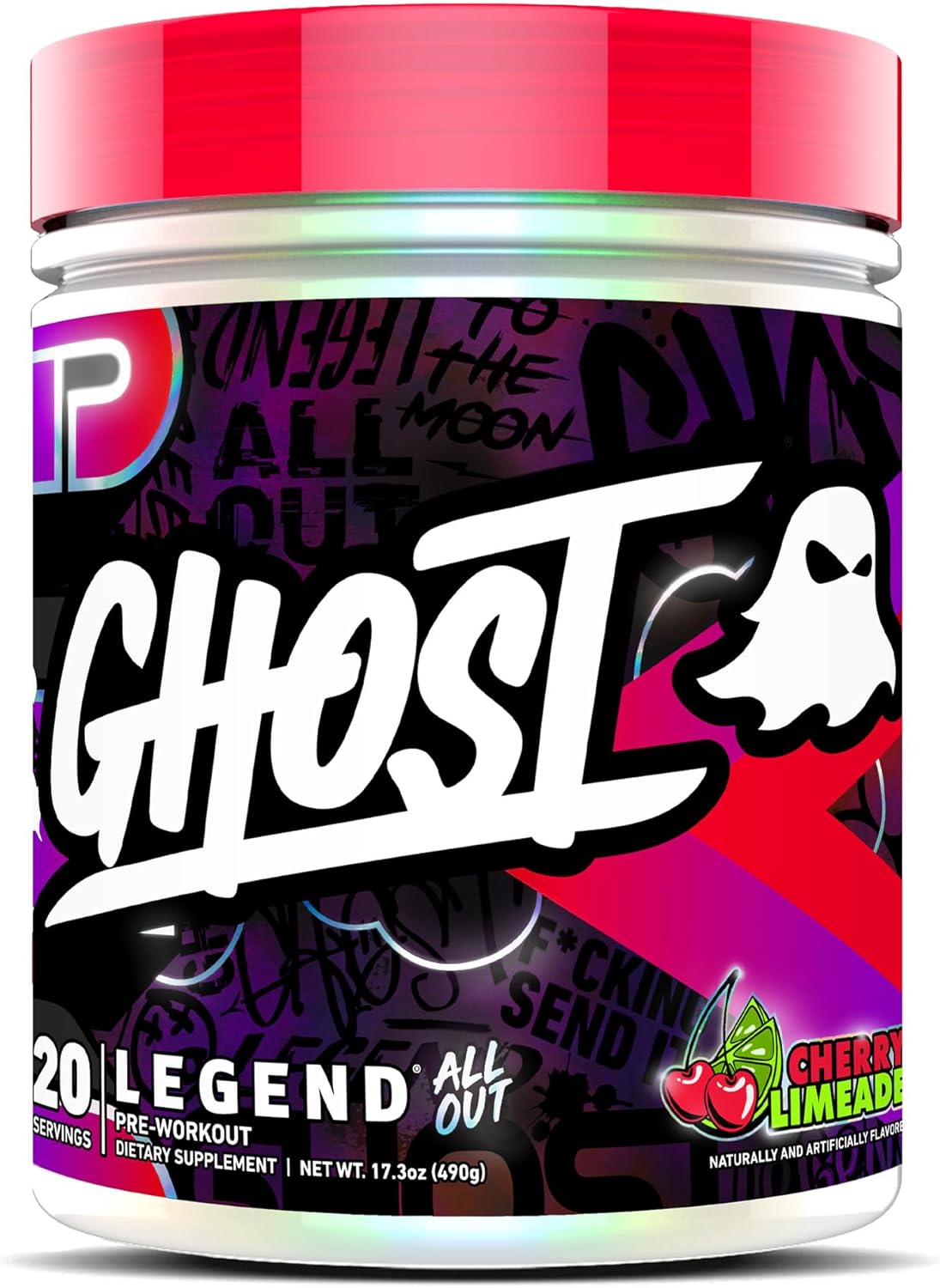GHOST Legend All Out Pre-Workout Powder, Cherry Limeade - 20 Servings - Pre-Workout Supplement for Men & Women - Energy & Pumps - Caffeine, L-Citrulline, & Beta Alanine Blend - Sugar Free