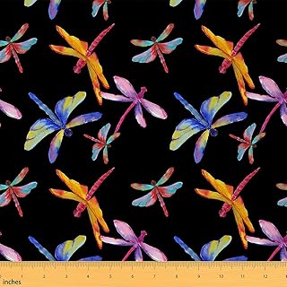 Dragonfly Fabric by The Yard, Rainbow Dragonfly Decorative Fabric, Trippy Watercolor Dragonflies Upholstery Fabric, Exotic Aesthetic DIY Indoor Outdoor Fabric for Quilting Sewing, 1 Yard, Colorful
