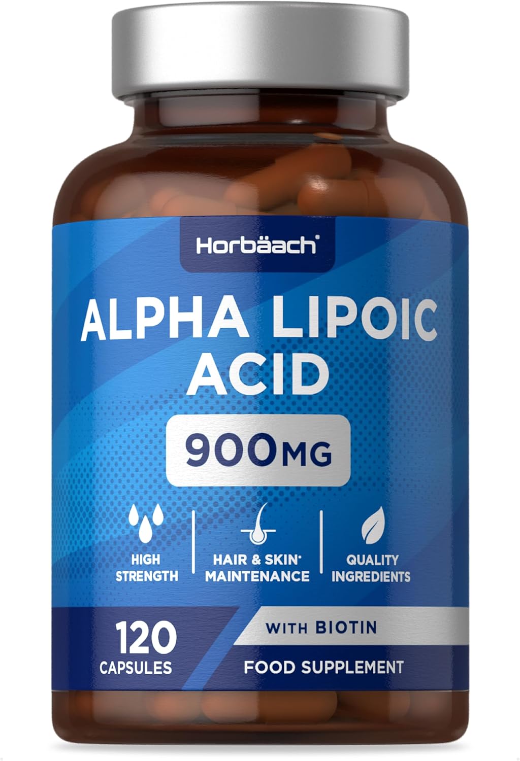 Alpha Lipoic Acid 900mg | 120 High Strength ALA Capsules | Complex with 999ug of Biotin | by Horbaach