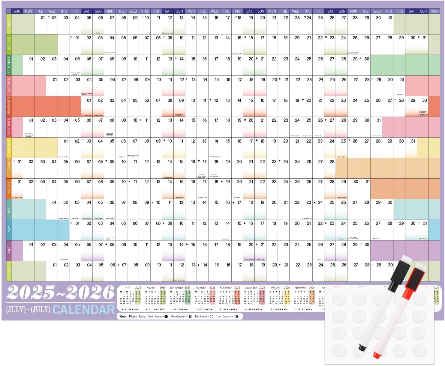 SULOLI Wall Planner 2025-2026,A1 Wall Calendar 25-26 Mid Year Calendar 2025-2026 July to July 2025-2026 Academic Year Planner(85X58CM)