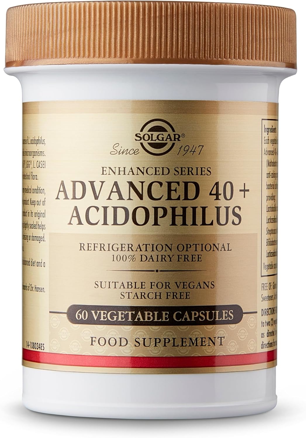Solgar Advanced 40 Plus Acidophilus Vegetable Capsules - Pack of 60 - Digestion Support - Strains of Friendly Bacteria - Vegan and Gluten Free