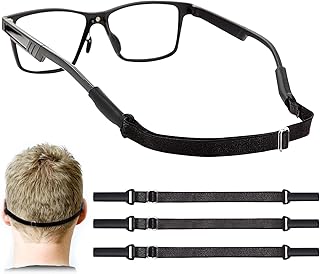 Adjustable Glasses Straps - 3 Pcs No Tail Adjustable Eyewear Retainer Glasse Strap for Men's Glasses Straps, Kids' Glasses Straps, Women's Glasses Straps, Sunglasses Straps, Black(7.5-13.5 inch)