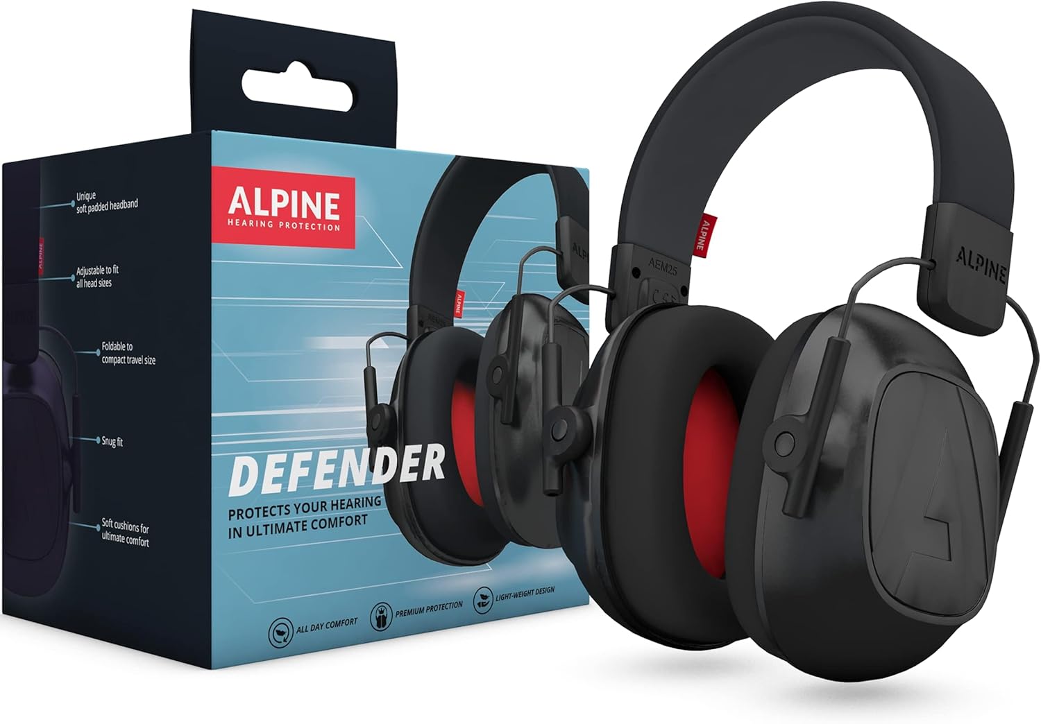 Alpine Defender Adult Earmuffs for Noise Reduction - Premium Noise Protection Headphones for Study, Focus, Work & Sensory Overload - Light-Weight Design - Adjustable Headband - All Day Comfort - 22dB
