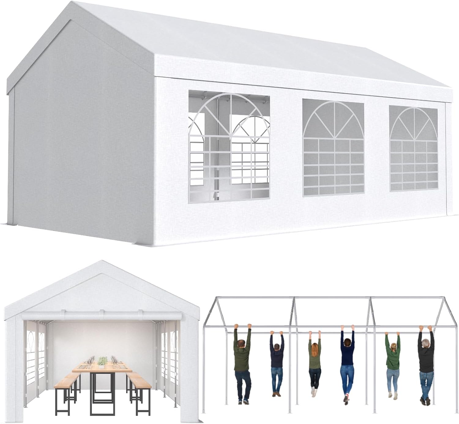 Devoko 3m x 6m Heavy Duty Marquee Gazebo with Sides, Waterproof Party Tent with Zipped Doors & Windows, Garden Event Shelter, Large Metal Frame Tent for Weddings, BBQ, Outdoor Storage, White