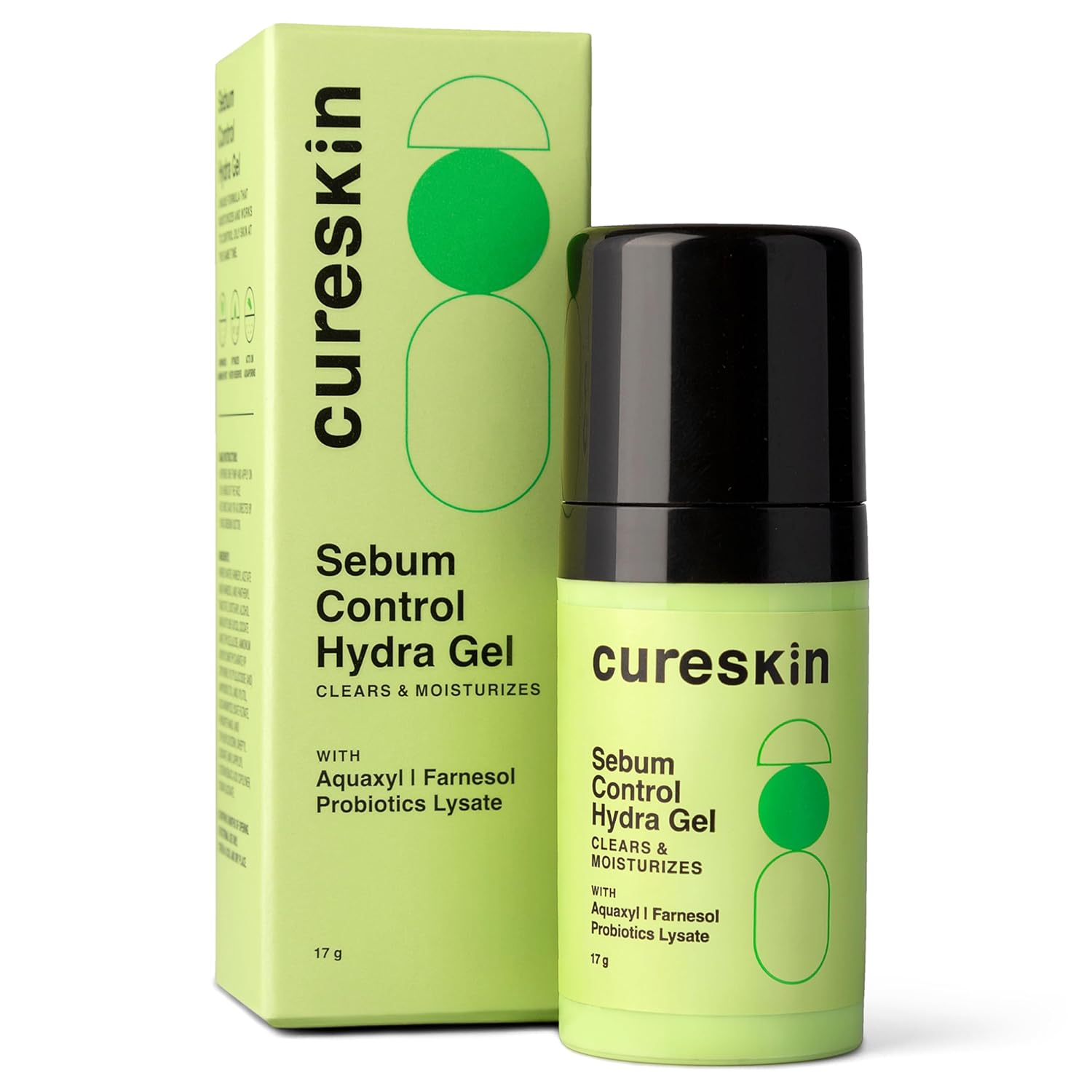 Cureskin Sebum Control Hydra Gel: Hydration & Shine Control for Oily Skin with Aquaxyl, Farnesol, Probiotics Lysate (17 g)