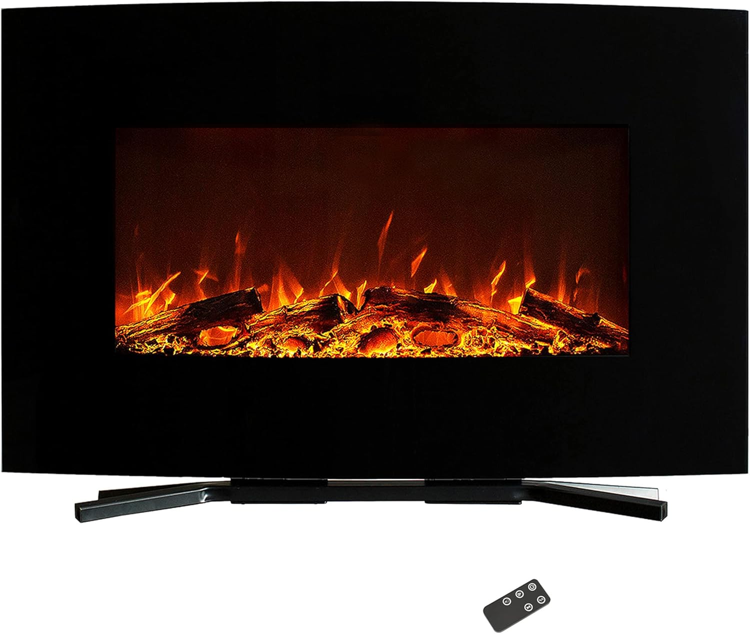 36-Inch Wall Mounted Electric Fireplace - Curved Glass Heater with Removable Stand, Adjustable Heat, and 10 Flame Colors by Northwest (Black)