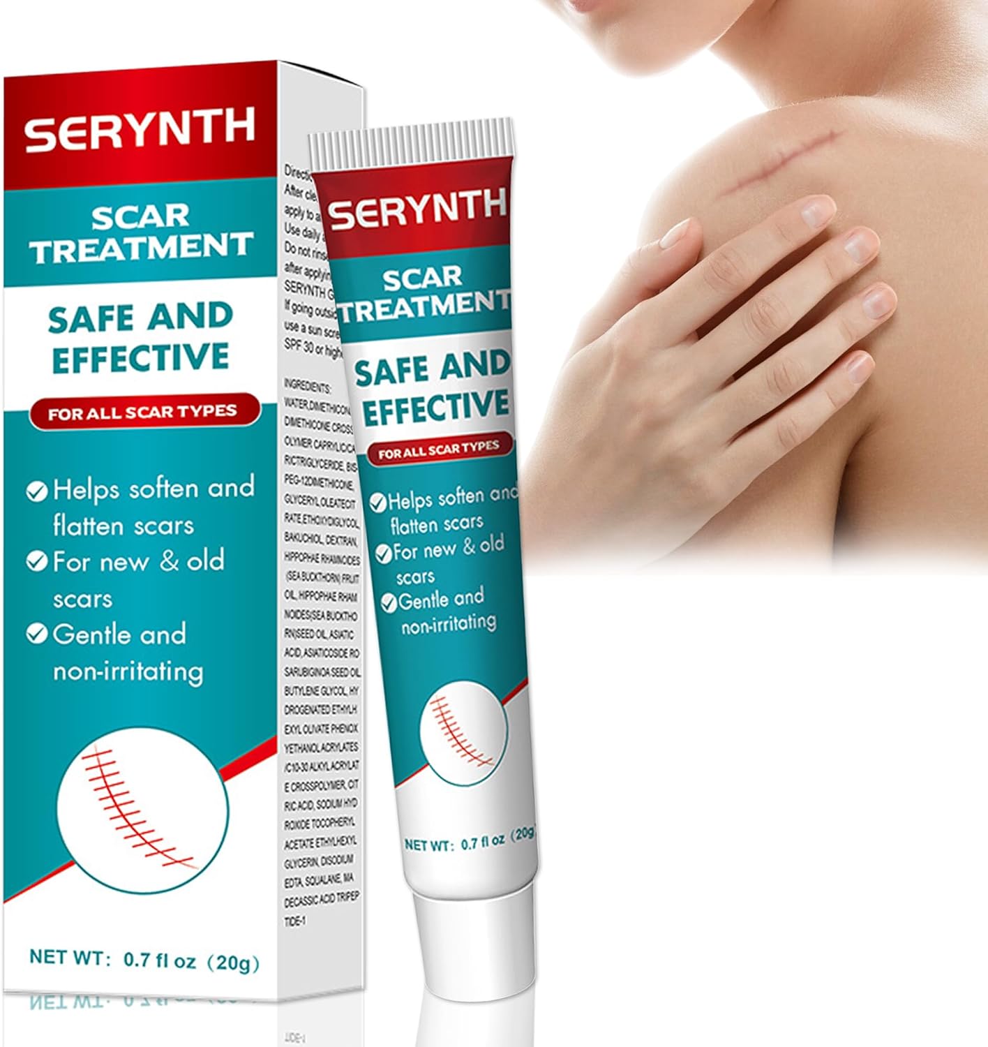 Silicone Scar Gel 20g, Effective Scar Cream - Reduces The Appearance of Both Old and New Scars from Burns, Injury, Acne, Stretch Marks, Keloid, C-Section