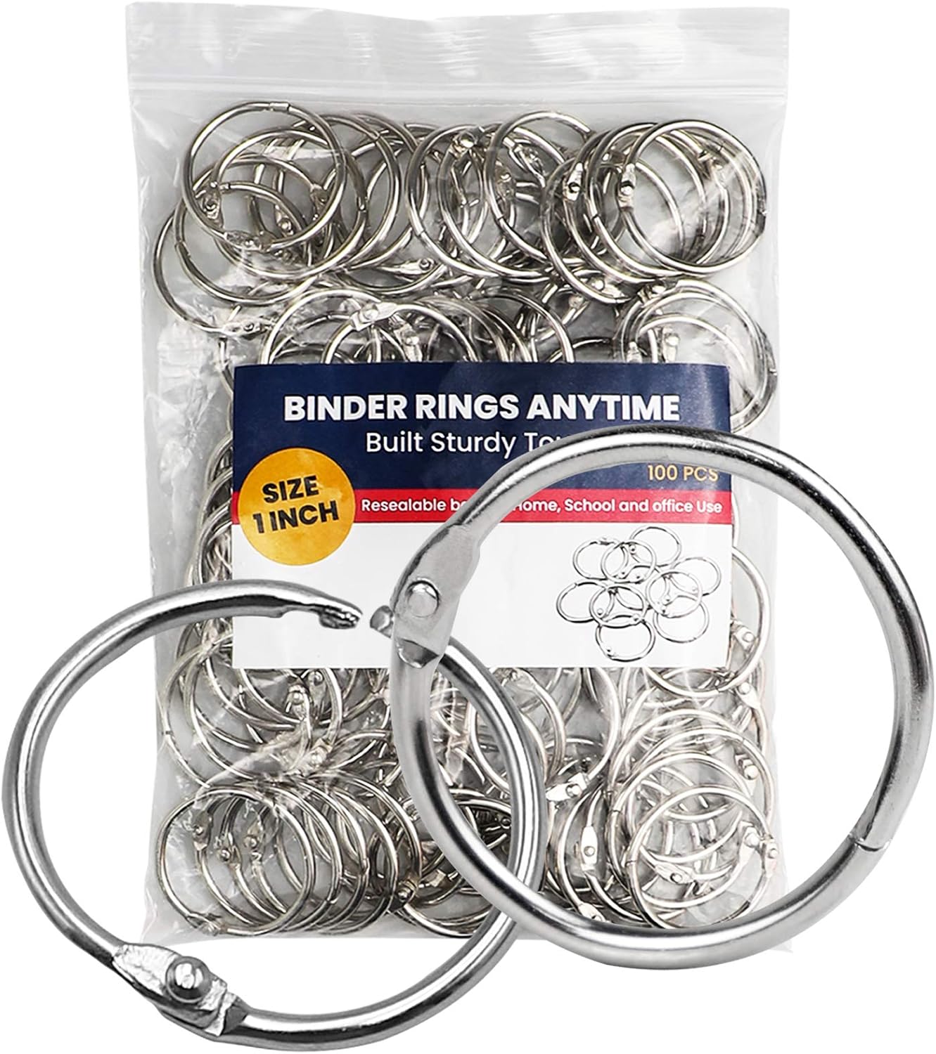 Binder Rings 1 Inch 100 pcs-Sturdy Book Rings-Loose Leaf Binder Ring for Index Cards Flashcards and Paper-Nickel Plated Metal Rings for Office School Supplies-Heavy Duty Silver Paper Rings