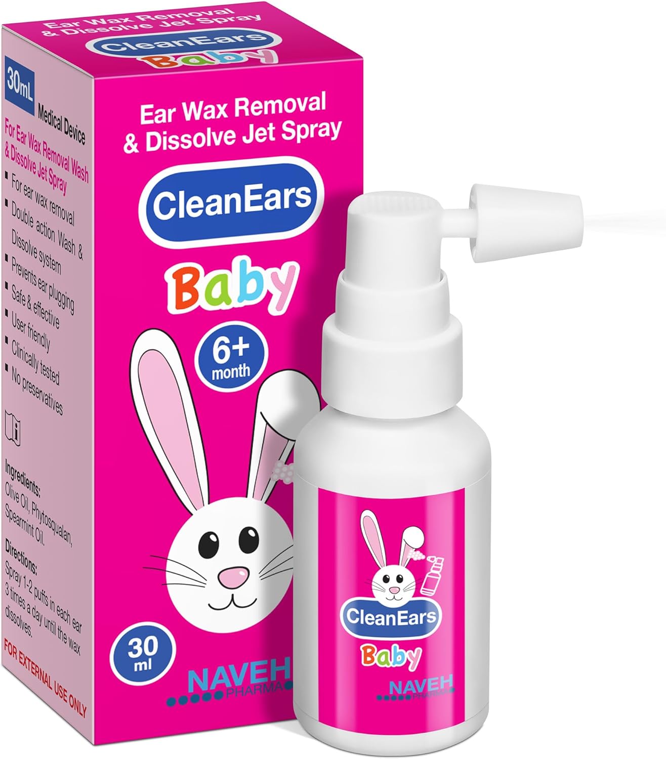 NAVEH PHARMA CleanEars Baby | Fast-Acting Ear Wax Removal Drops | Breaks Down & Dissolves Wax in Just 1 Treatment | Clinically Proven to Be 300% More Effective | All-Natural, Gentle & Safe | 1 Fl Oz