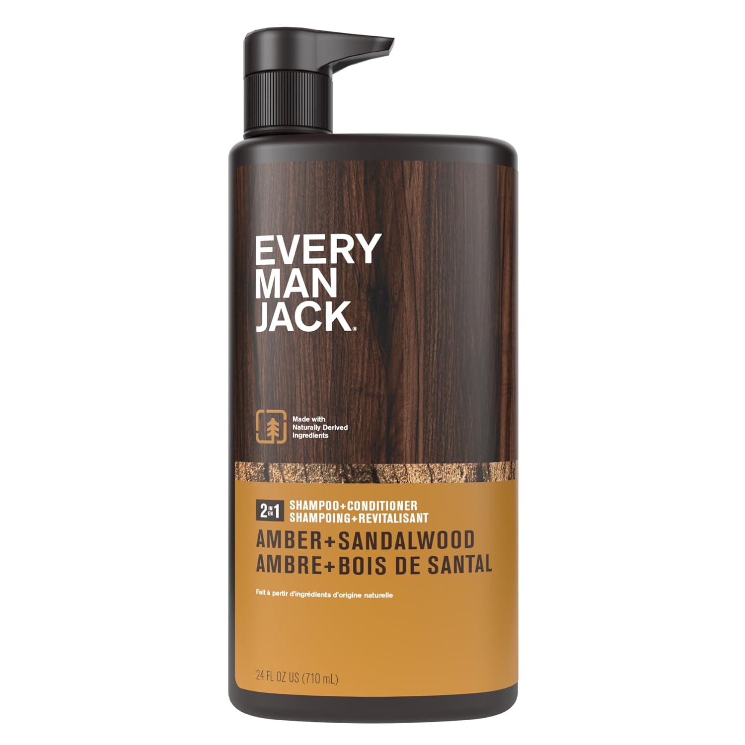 Every Man Jack 2-in-1 Daily Shampoo + Conditioner - Amber + Sandalwood | Nourishing For All Hair Types, Naturally Derived, Cruelty-Free Shampoo and Conditioner Set for Men | 24oz -1 Bottle