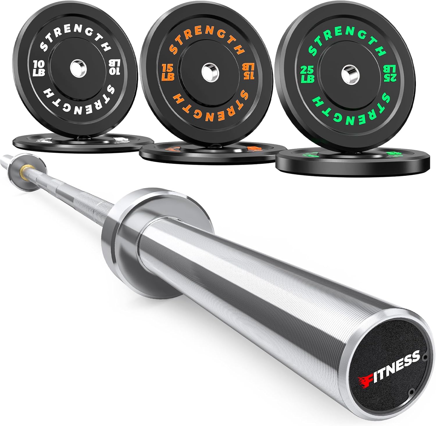 Olympic Rubber Bumper Weight Set - 2 Inch Barbell Plates for Home Gym Strength Training