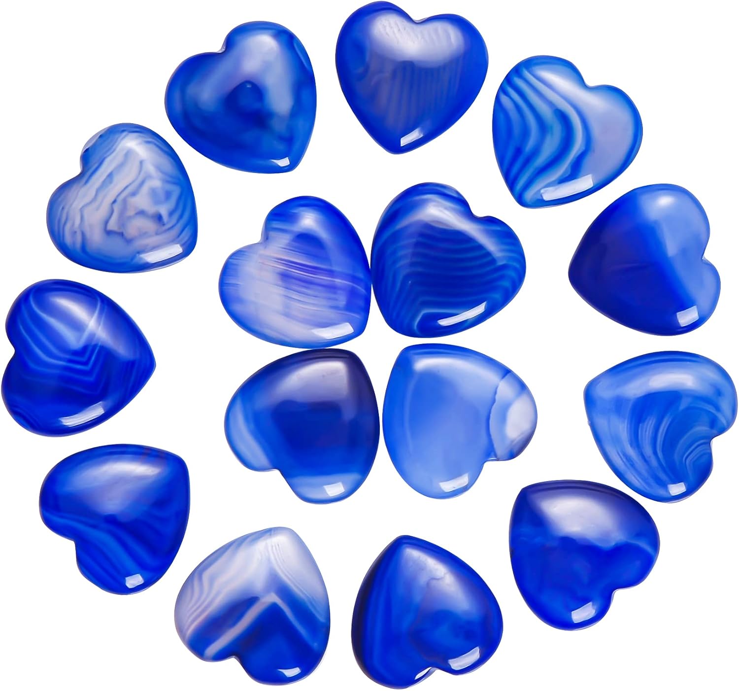 Marrywindix 15 Packs 0.8 Inch Healing Crystal Natural Blue Agate Heart Love Carved Palm Worry Stone Chakra Reiki Balancing