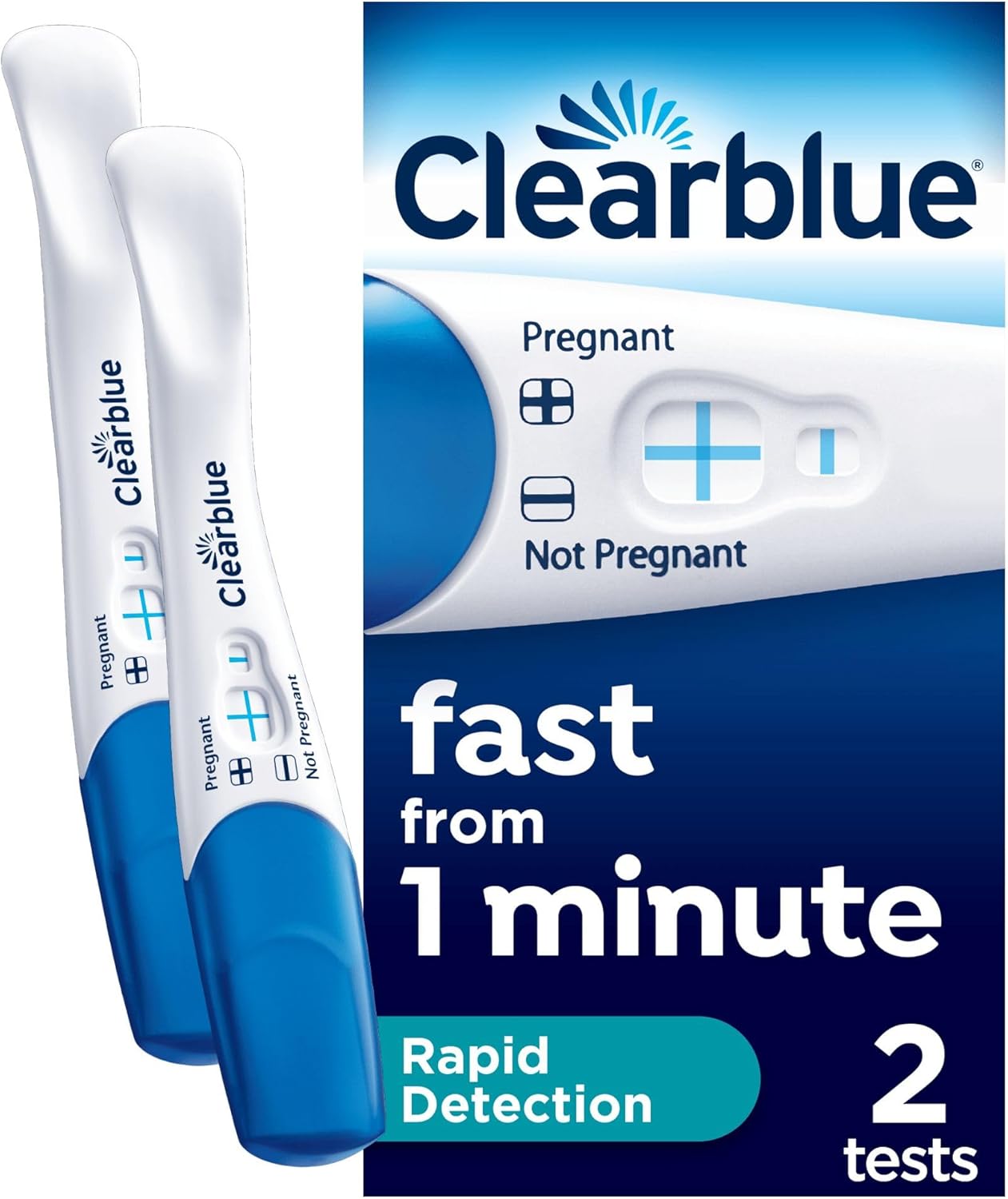 Clearblue Pregnancy Test, Rapid Detection, Result As Fast As 1 Minute, Kit of 2 Tests, Easy At Home Pregnancy Test, Packaging May Vary