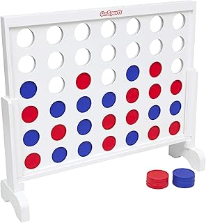 GoSports 3 Foot Width Giant Wooden 4 in a Row Game - Choose Between Classic White or Dark Stain - Jumbo 4 Connect Family Fun with Coins, Case and Rules