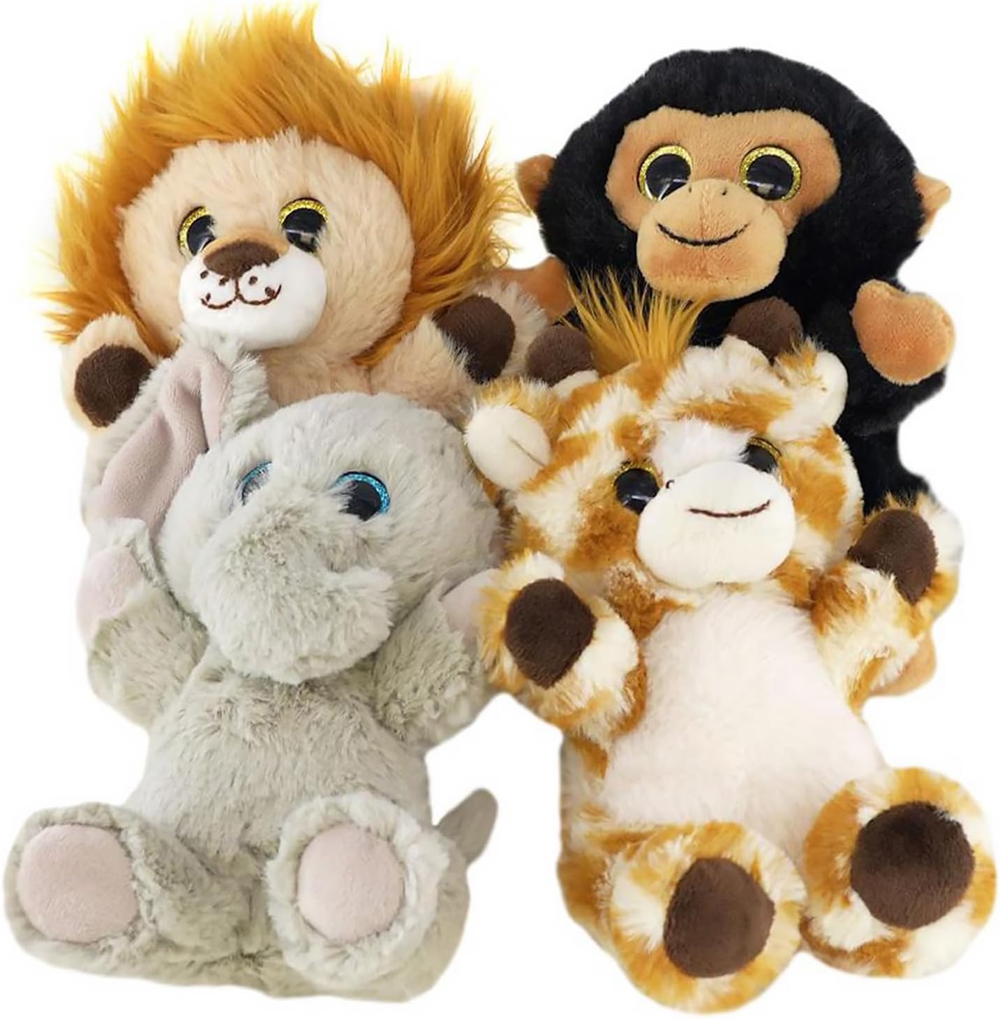 The Magic Toy Shop Set of 4 Soft Plush Wild Animals Jungle Safari Stuffed Toys, 6.5 inches