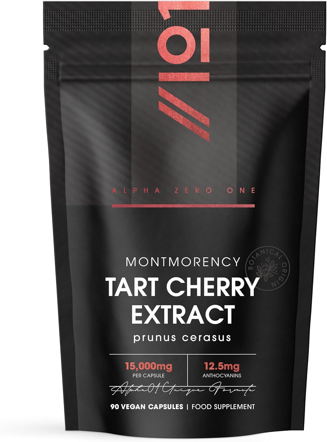 Montmorency Cherry 15,000mg – Standardised 5% Anthocyanins Tart Cherry Extract - 90 Vegan Capsules - Antioxidant Rich Supplement - by Alpha01