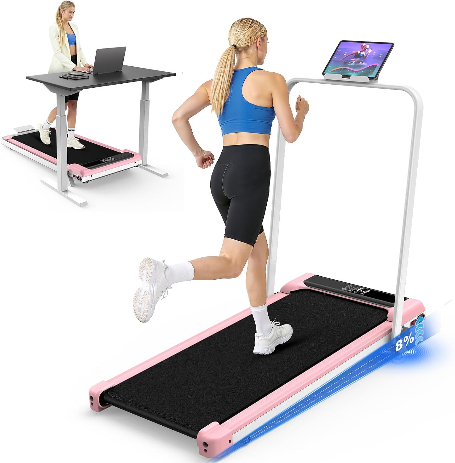Incline Walking Pad with Incline 8% & 2.5HP, Quiet Under Desk Treadmill≤35DB for Home Office, Upgraded Portable Treamill with High 350LB Capacity, Portable Treadmill with LED Display & Remote Control