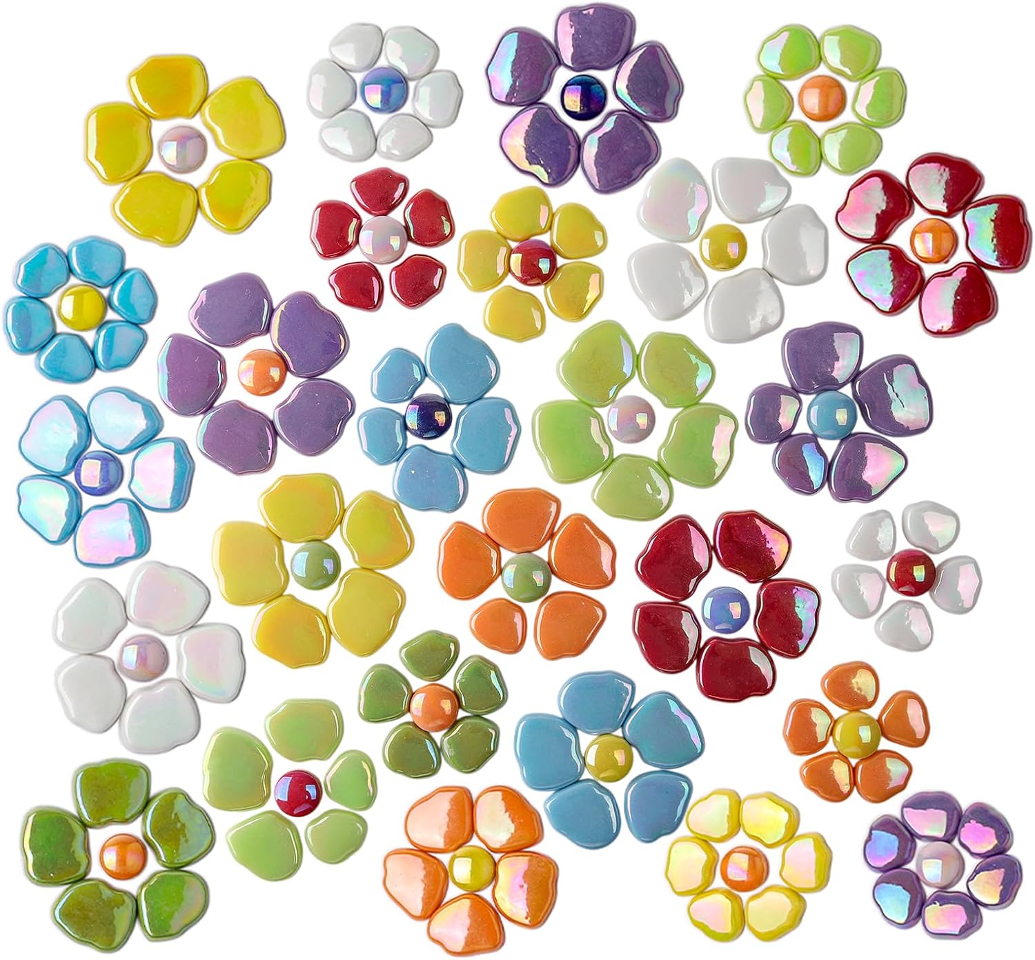 Youway Style Flower Mosaic Tiles for Crafts Bulk,1LB Iridescent Mosaic Tiles Supplies,Stained Floral Glass Tiles for Garden Decoration,DIY Glass Mosaic Crafts