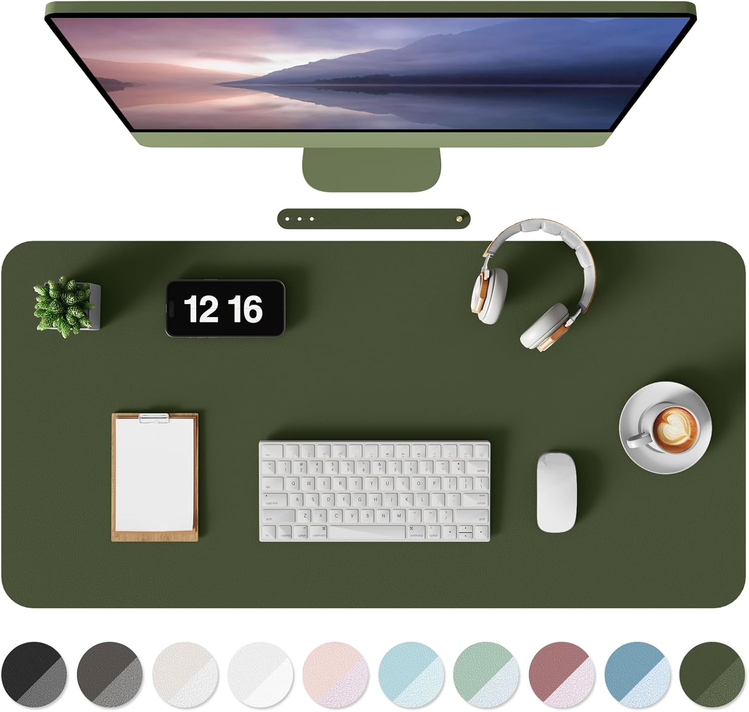 MOLMO Non-Slip Desk Mat, Waterproof Desk Pad Table Protector, Easy Clean Laptop Mat Large Mouse Pad Leather Writing Mat with Suede for Office/Home/Decor (Dark Green, 80 x 40 cm)