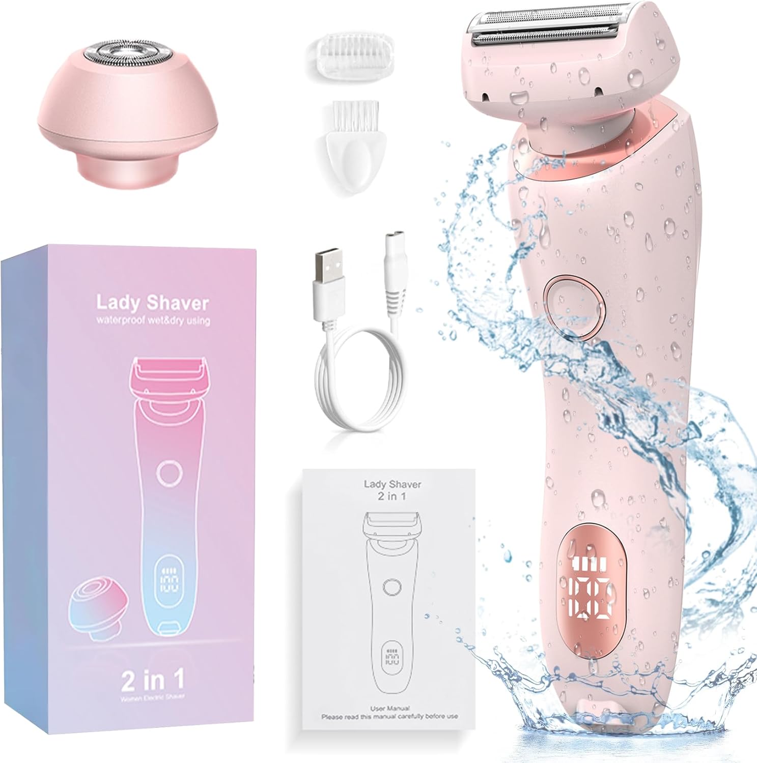 Glide Pro 3.0 Razor for Women, Dusk Razor for Women, Dusk Electric Shaver, 2 in 1 Wet & Dry Waterproof Electric Shaver with Removable Head for Leg Arm Underarm Bikini Area (Pink)