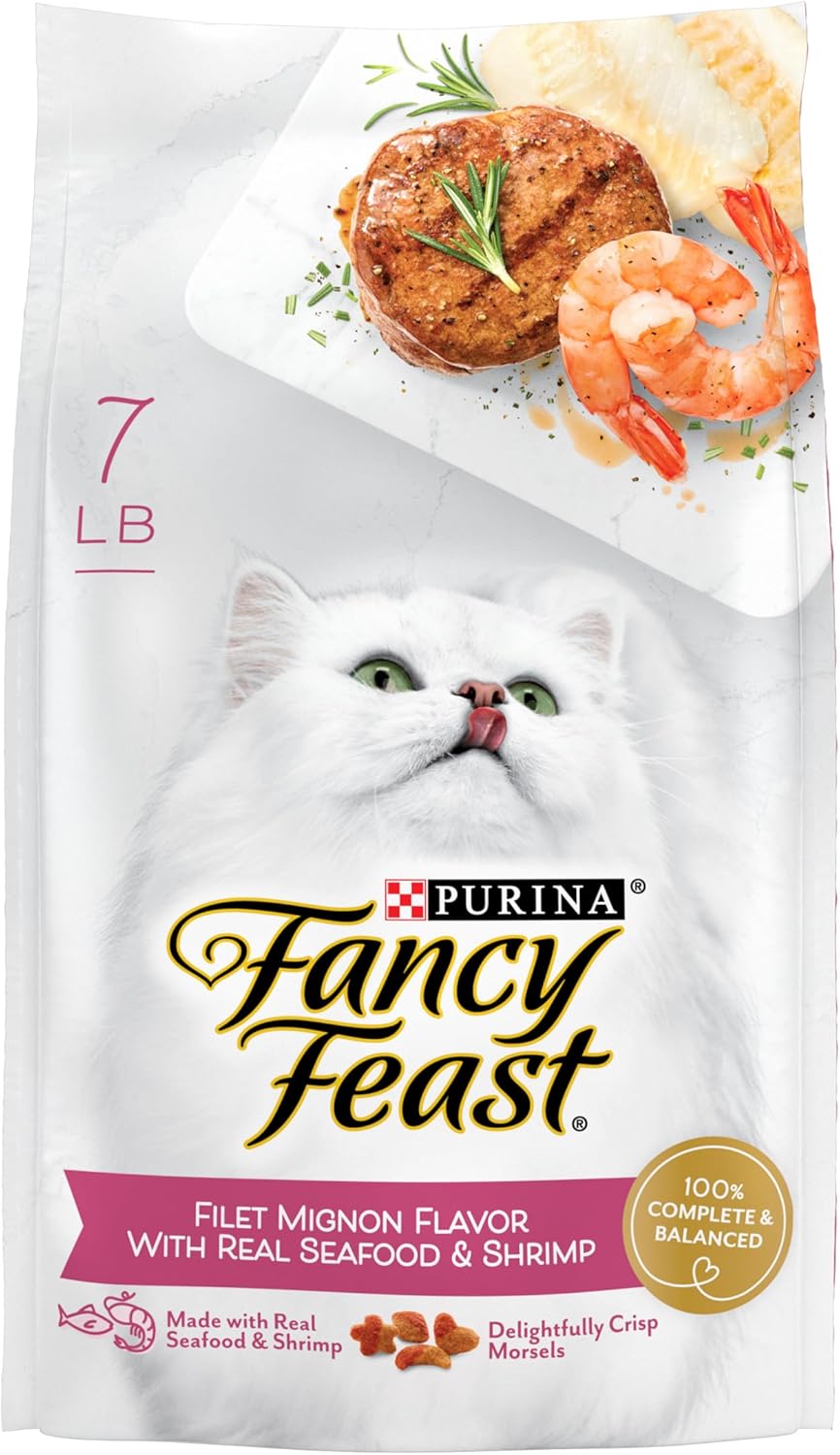 Purina Fancy Feast Dry Cat Food Filet Mignon Flavor with Seafood and Shrimp - 7 lb. Bag